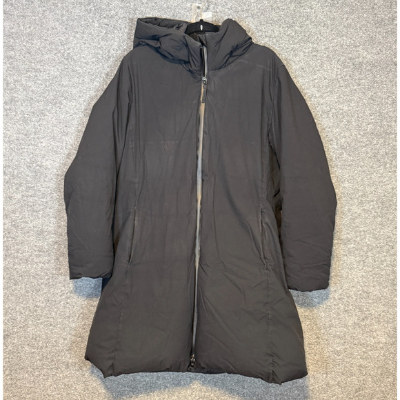 Uniqlo Jacket Womens XL Black Full Zip Down Long Hooded Parka Winter Puffer Coat - Picture 1 of 11